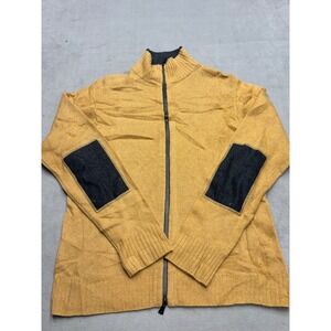 VICTORINOX Men's Full Zip Sweater Mustard Yellow Elbow Patches Mock Neck Size L